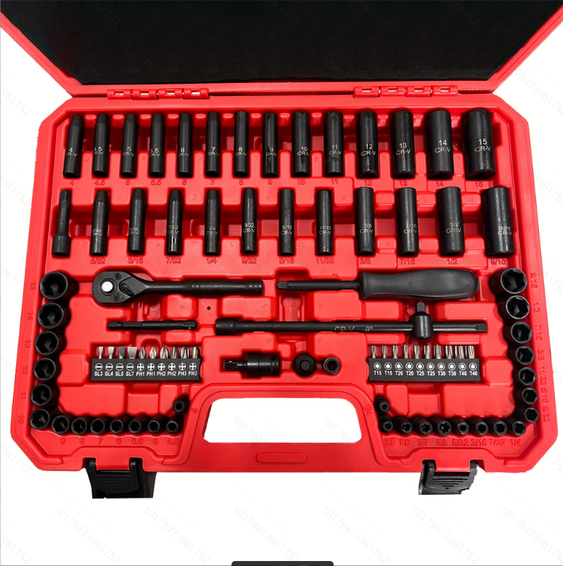 1/4 Inch Drive Impact Socket Set, 83Pcs Socket Wrench Set Metric & SAE from 4-15mm, 5/32-9/16″, 6 Point CR-V Deep & Shallow Sockets Kit with 72T Ratchet Handle, E Torx, for Automotive & Home