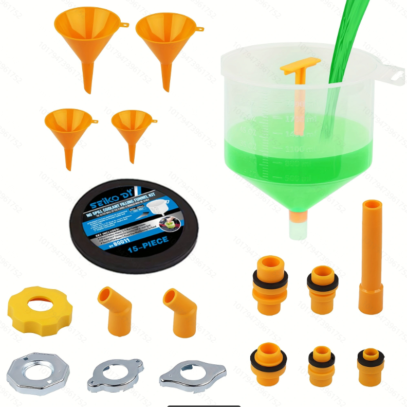 15 PCS No-Spill Coolant Funnel Kit Radiator Funnel burping kit funnels for Filling Bottles Universal Fitment Aplicable to Any Vehicle funnels