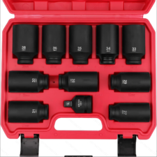 1/2 Drive Deep Impact Socket Set, 11-Piece Metric Size Wheel Axle Nut Wrench Sockets Set, Jumbo Metric 6 Point Sockets with 3/4 to 1/2 Adapter, CR-MO, (27mm-38mm), Spindle Joint High Torque Truck Bearing Locknut