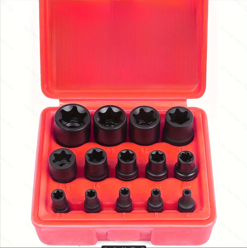 14 piece E-TORX socket set – premium female plum blossom socket set, ultimate star socket set, torque socket set, external plum blossom socket set