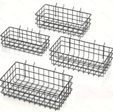 4 Pack Pegboard Baskets Bins Set, 4 Size Square Style Black Metal Wire Basket for Any Peg Board Organizing Tools, Pegboard Accessories for Workbench Garage Wall Storage Attachments