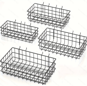 4 Pack Pegboard Baskets Bins Set, 4 Size Square Style Black Metal Wire Basket for Any Peg Board Organizing Tools, Pegboard Accessories for Workbench Garage Wall Storage Attachments