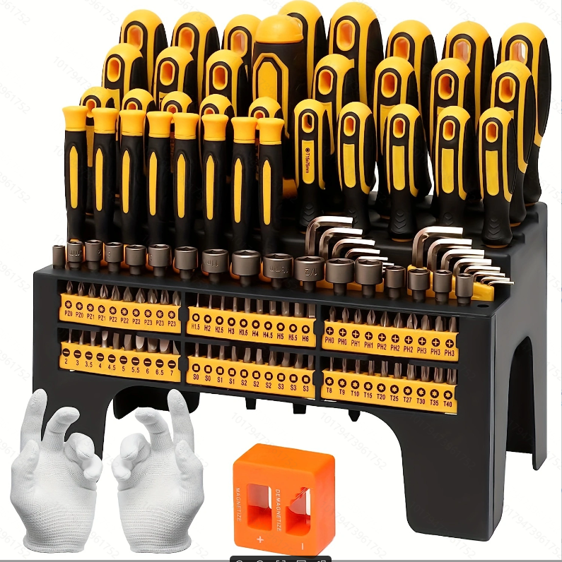 131-Piece Magnetic Screwdriver Set with Plastic Ranking, Includes Precision screwdriver and Pick & Hook, Ratchet Driver and Hex key, DIY Tools for Men Tools Gift